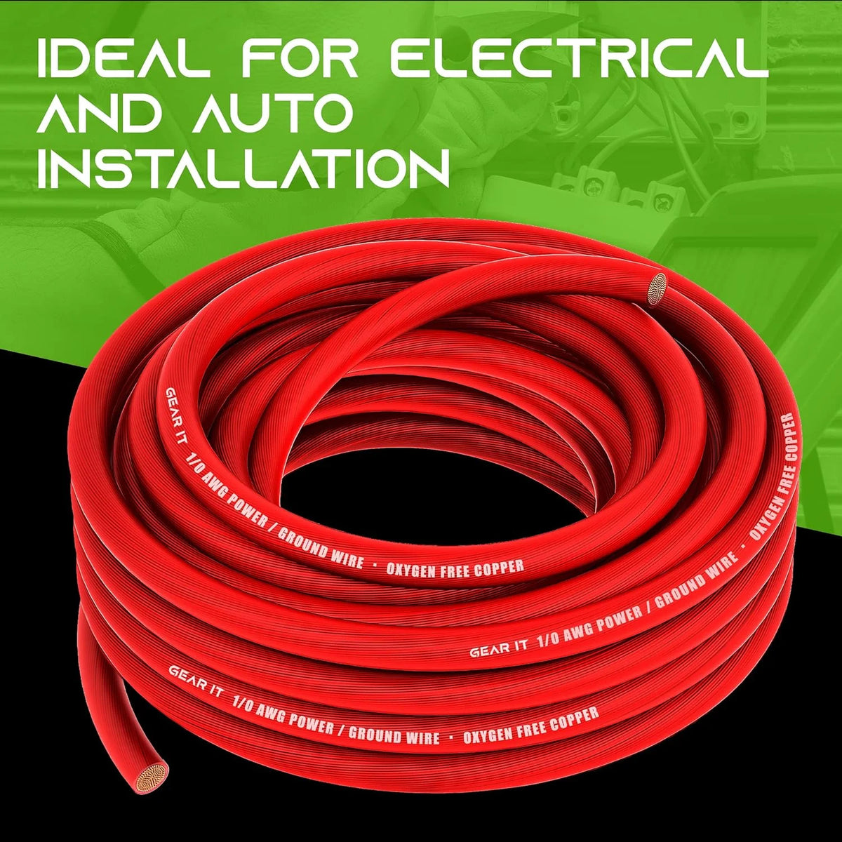 1/0 Gauge Oxygen Free Copper OFC 25ft Red Translucent Primary Automotive Wire W287