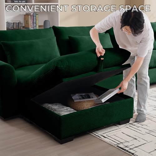 Corduroy L Shaped Modular Sofa with Storage Ottoman V2639