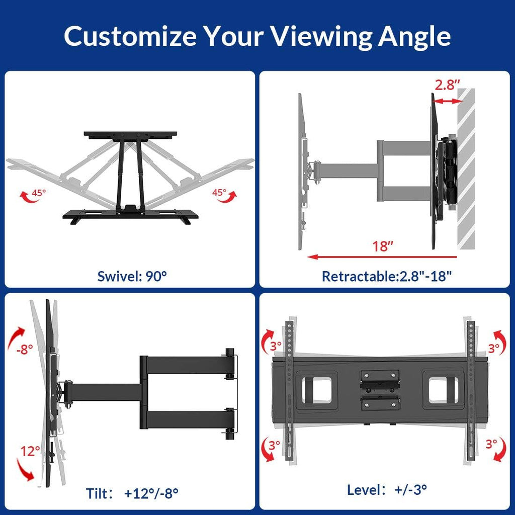 32-70 Inch Articulating Full Motion Swivel Tilt TV Wall Mount Bracket 18 Inches Arm Max VESA 600x400mm 132 lbs with 10ft HDMI Cable Pack of 2 Q75626