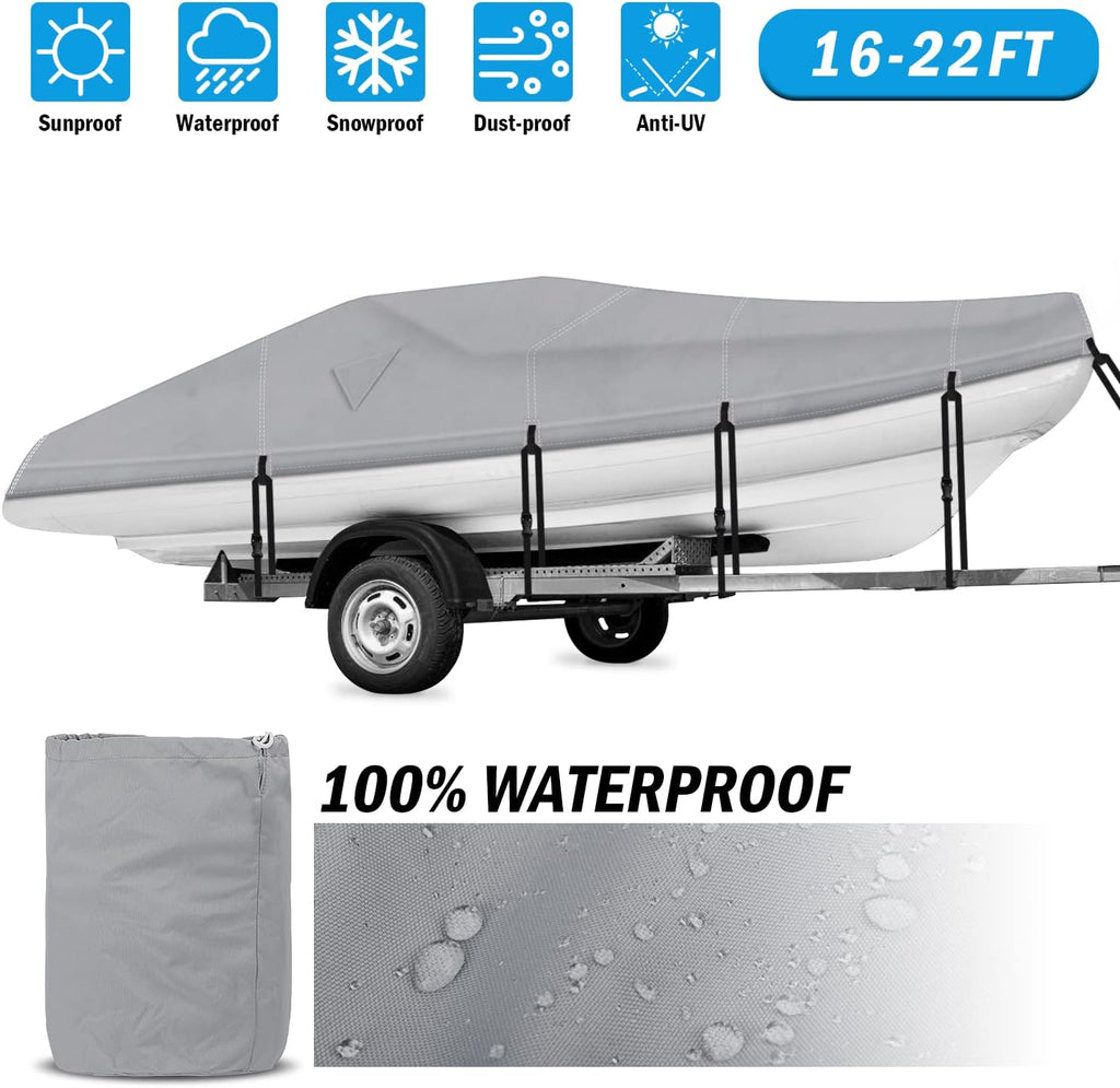 Heavy Duty 600D Waterproof Boat Cover 20-22ft Gray N690071