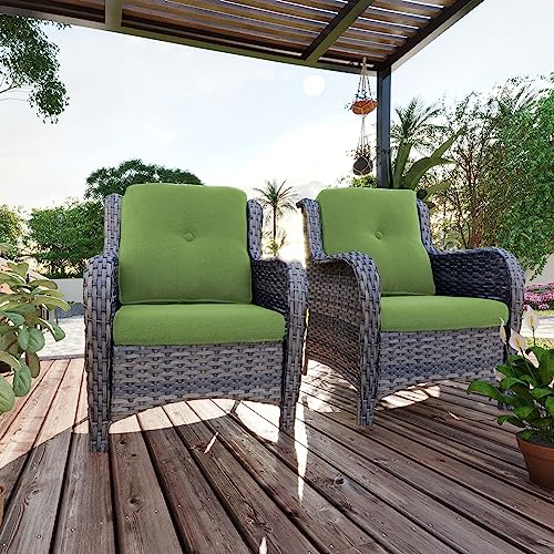 Blue PE Wicker Patio Dining Chairs Set of 2 with Seat Cushions Q570227