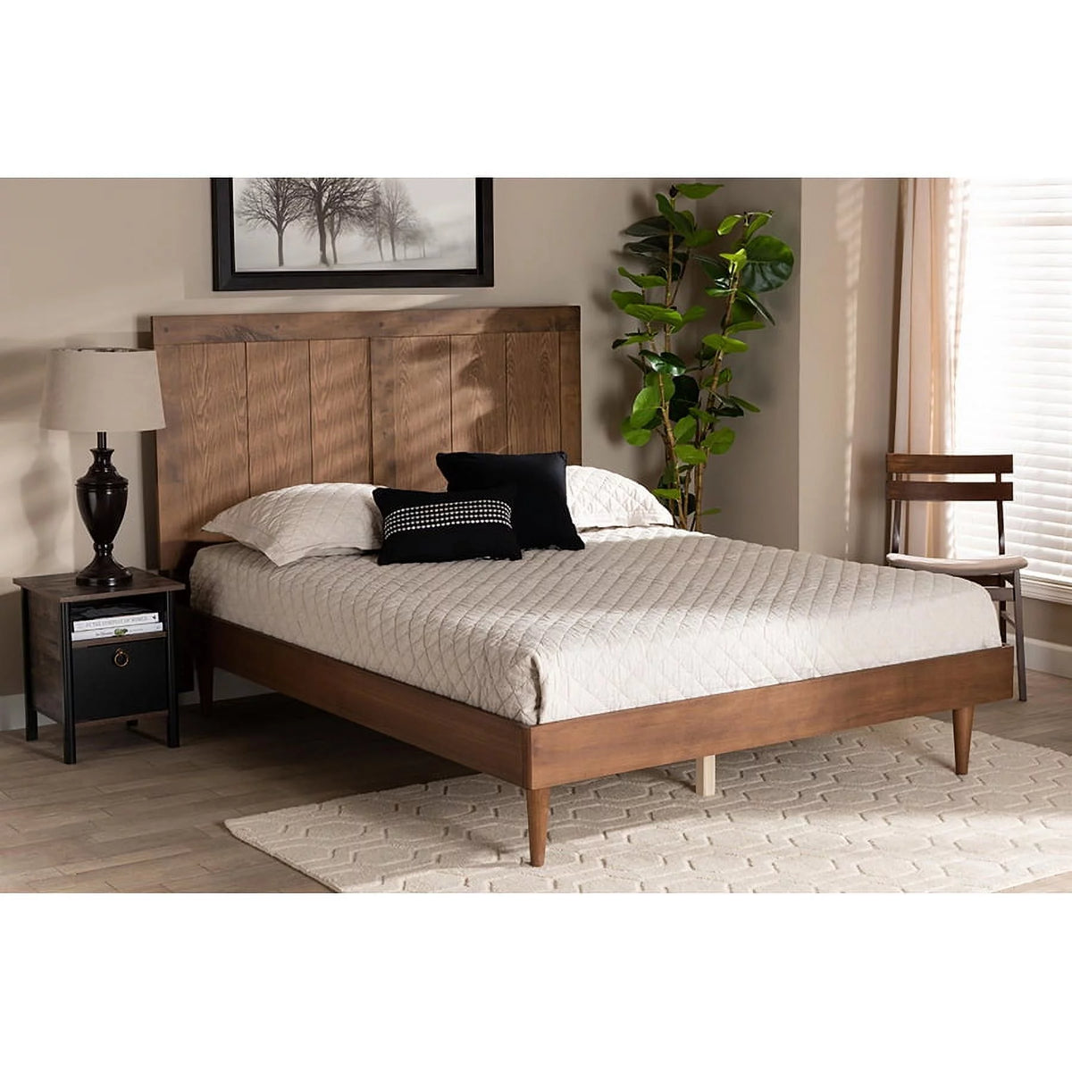 Ash Walnut Finished Wood Full Size Platform Bed L1921