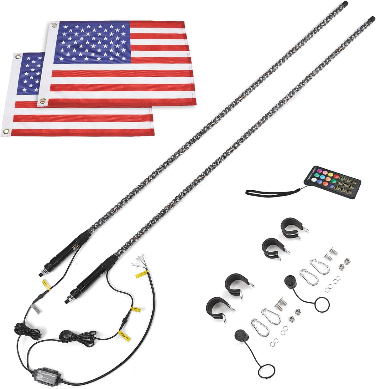 LED Whip Lights with Bluetooth and Flag Pole, 366+ Lighting Modes RGB, 2pcs 3ft V309