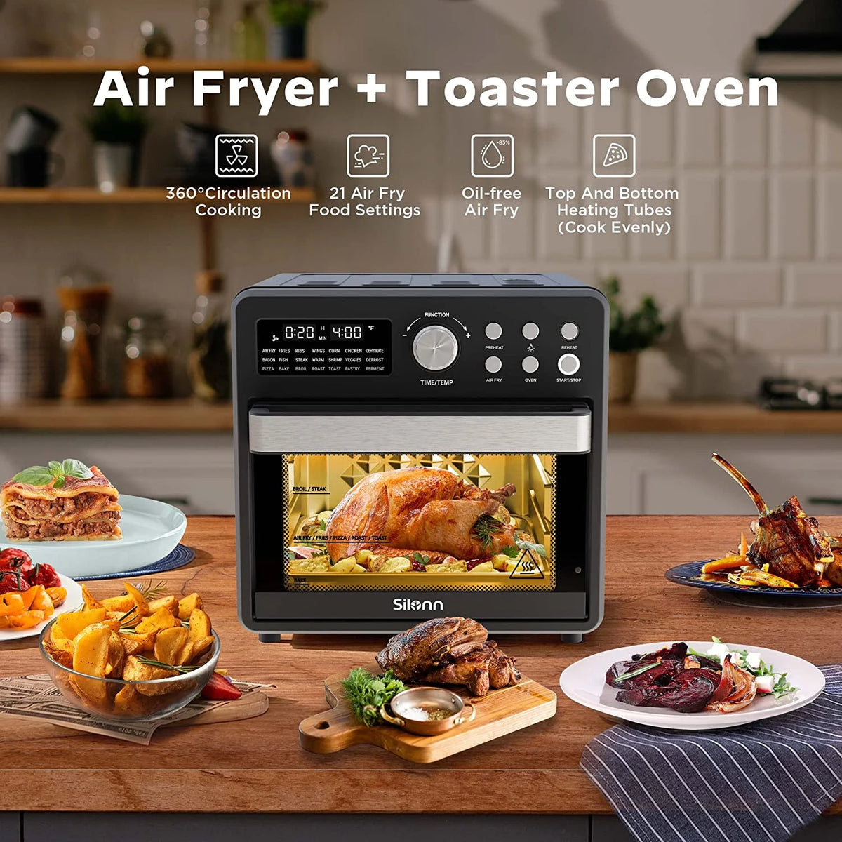 16 Quart 21-in-1 Air Fryer Toaster Oven Combo, 1600W, Black N6756