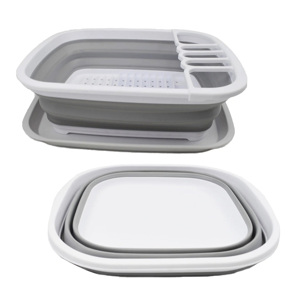 Collapsible Plastic Tub and Dish Drainer Set E298097