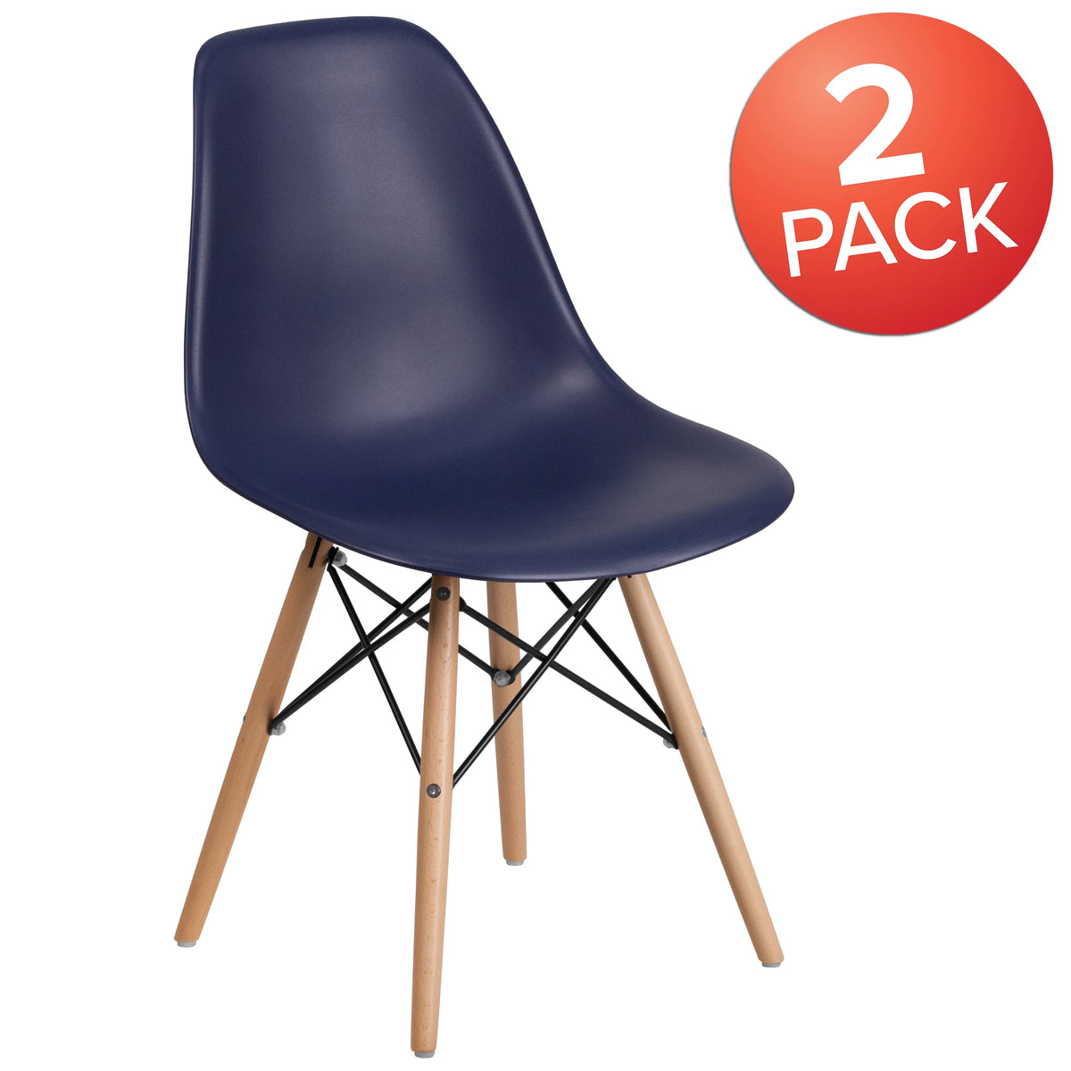 2 Pack Navy Plastic Chair with Wooden Legs K316