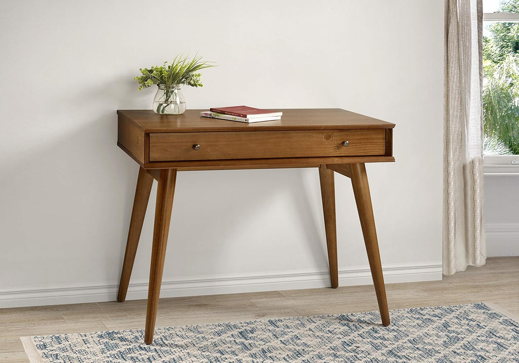 Solid Wood Computer Desk with One Drawer, Castanho Brown I172214