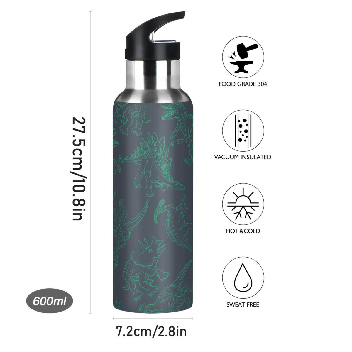 Green Drawn Stainless Steel Insulated Water Bottle with Straw Lid U58612