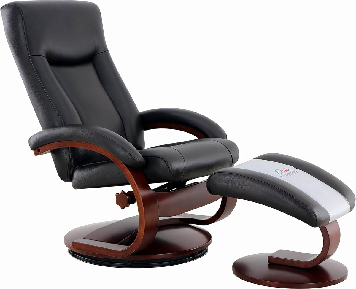 Black Top Grain Leather Recliner and Ottoman K6674
