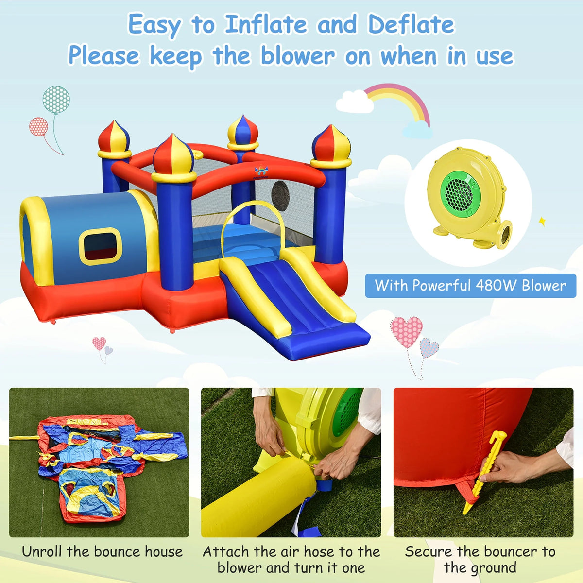 Inflatable Bounce House with Slide & Blower P86691