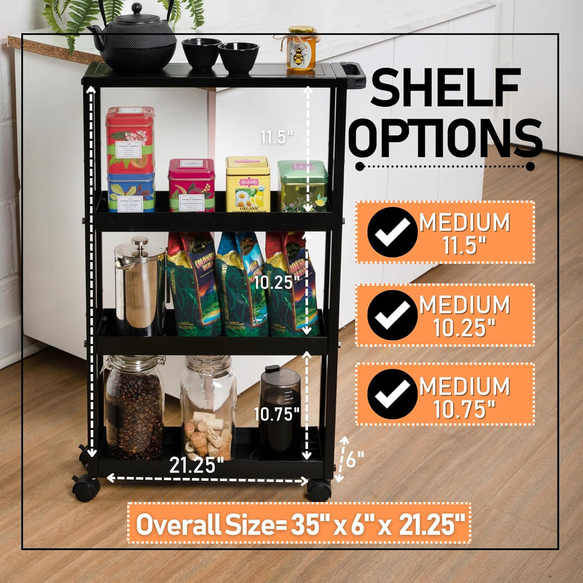 Black 4 Tier Rolling Metal Storage Cart R57629