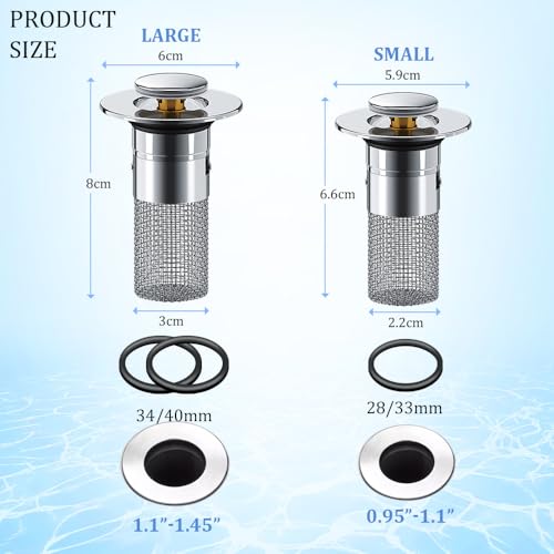 2Pcs Universal Sink Drain Stopper with Hair Catcher R458543