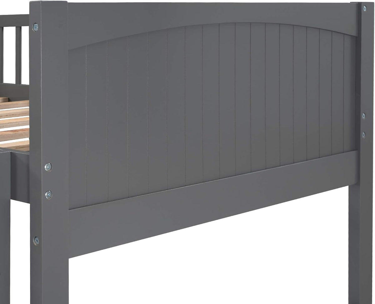 Gray Wooden Triple Bunk Beds with 2 Storage Drawers K4656