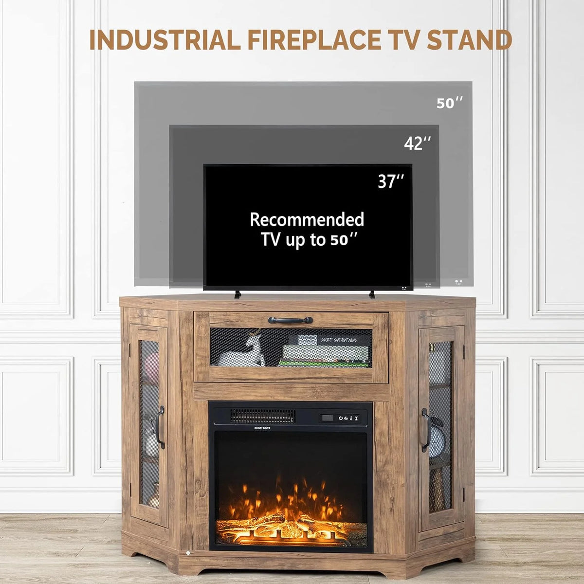 Oak Brown TV Corner Fireplace TV Stand for TVs Up to 50 Inch O303