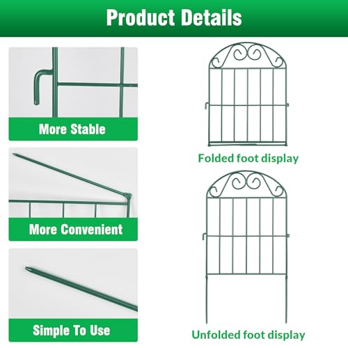 20 Panels Collapsible Garden Fence Animal Barrier, 22 Ft x 24 in Rustproof Metal Wire Panel, Green O1876