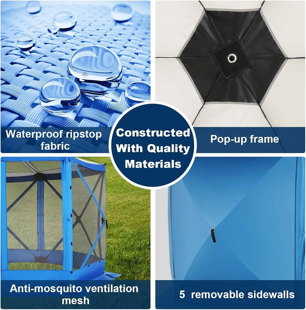 12x12 Pop-up Gazebo Screen Canopy Tent with 5 Sidewalls and Mosquito Nettings, Blue M476219