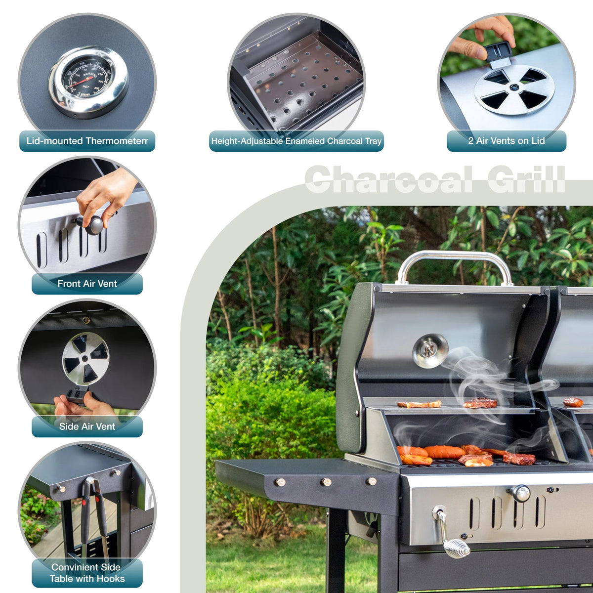 Dual Fuel Gas and Charcoal Grill Combo with Side Burner R643