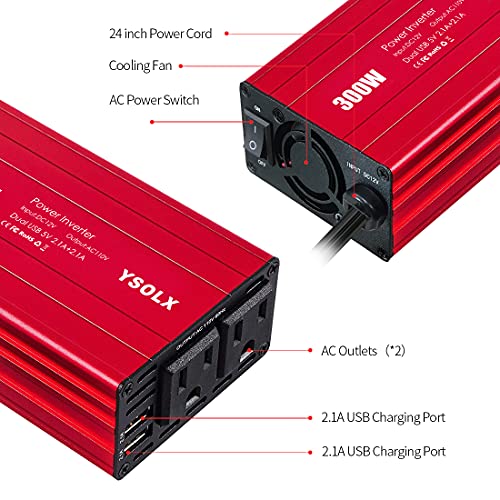 500W Power Inverter DC 12V to 110V AC Converter with 2 USB Ports and 2 AC Outlet V11215