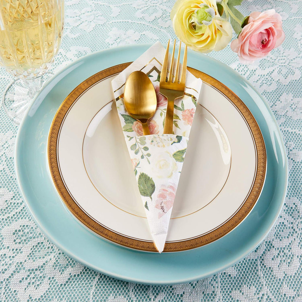 Pink Floral Paper Plates (Set of 16) and Paper Cocktail Napkins (Set of 30) L177