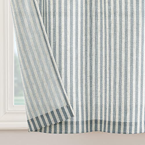 Blue on Beige Linen Kitchen Curtains Set 3 Pieces P730