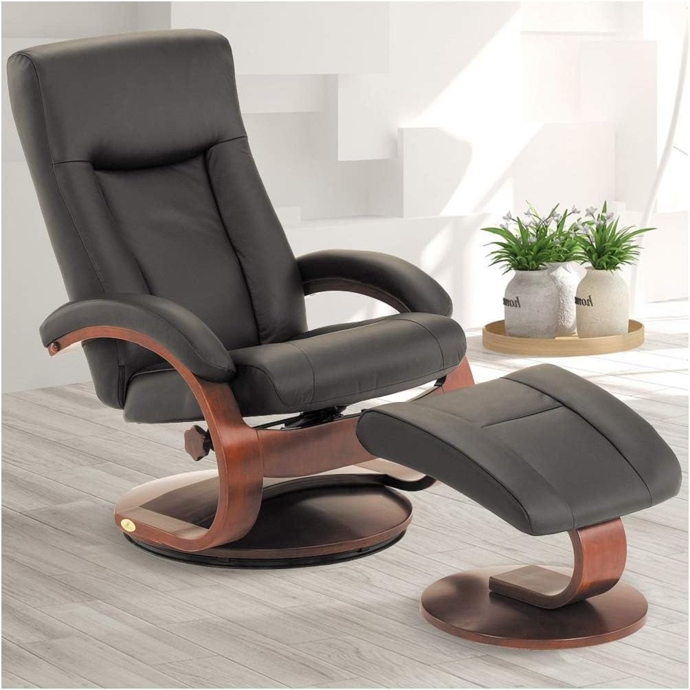 Black Top Grain Leather Recliner and Ottoman K6674