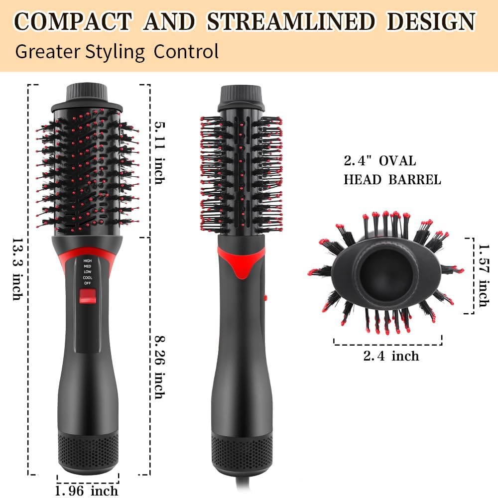 4-in-1 Hair Dryer Brush with Ceramic Titanium Barrel T634