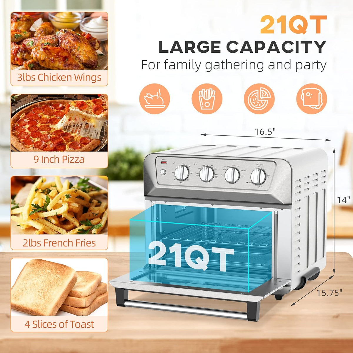 21QT 7-In-1 Convection Oven Countertop, Stainless Steel Finish B386441
