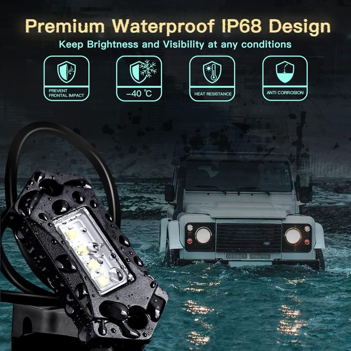 White 8Pods IP68 Waterproof LED Rock Lights T461778