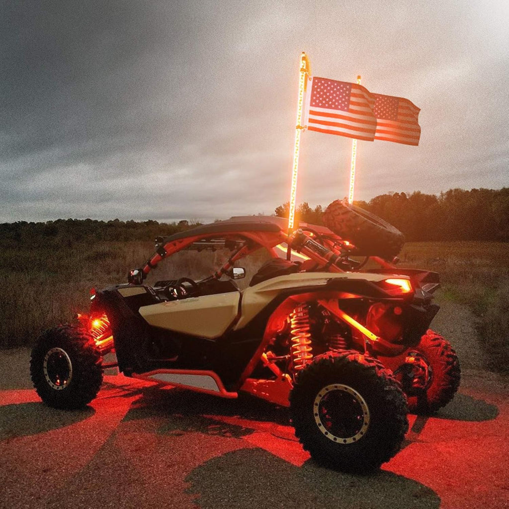 LED Whip Lights with Bluetooth and Flag Pole, 366+ Lighting Modes RGB, 2pcs 3ft V309