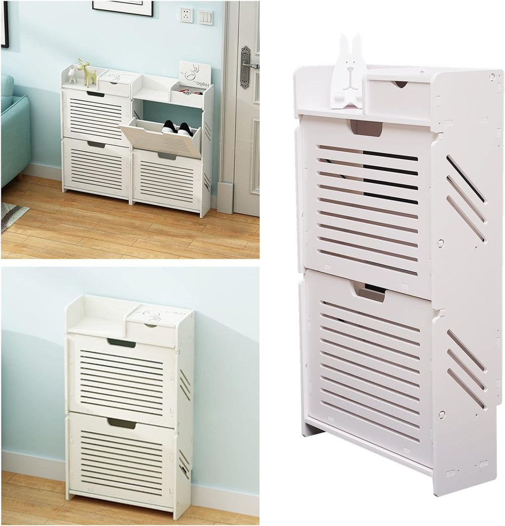 White 2 Flip Drawers Shoe Cabinet C97092