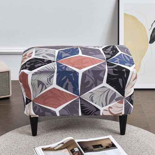 Stretch Ottoman Cover Rectangular Storage Ottoman Slipcover with Non-Slip Elastic Bottom D314834