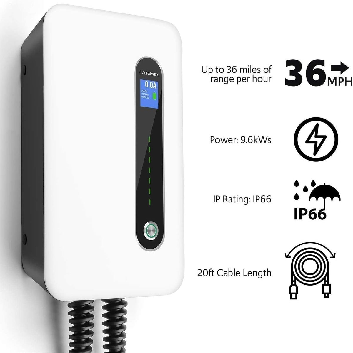 240V 40 Amp Level 2 Electric Vehicle Charging Station with 20ft J1772 Cable & NEMA 6-50 Plug R286704