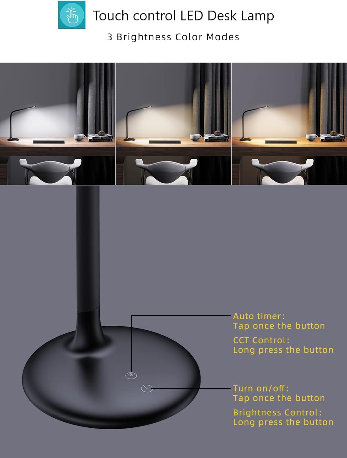 Cordless Rechargeable LED Desk Lamp with Stepless Dimming W4453