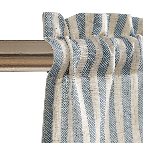 Blue on Beige Linen Kitchen Curtains Set 3 Pieces P730