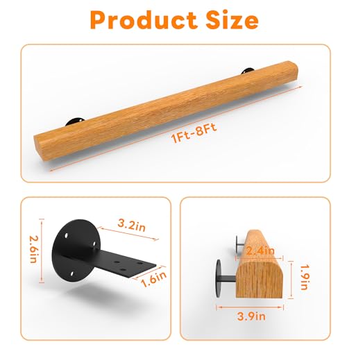 6FT Wood Stair Handrails Wall Mount Non-Slip Staircase Handrail C2053