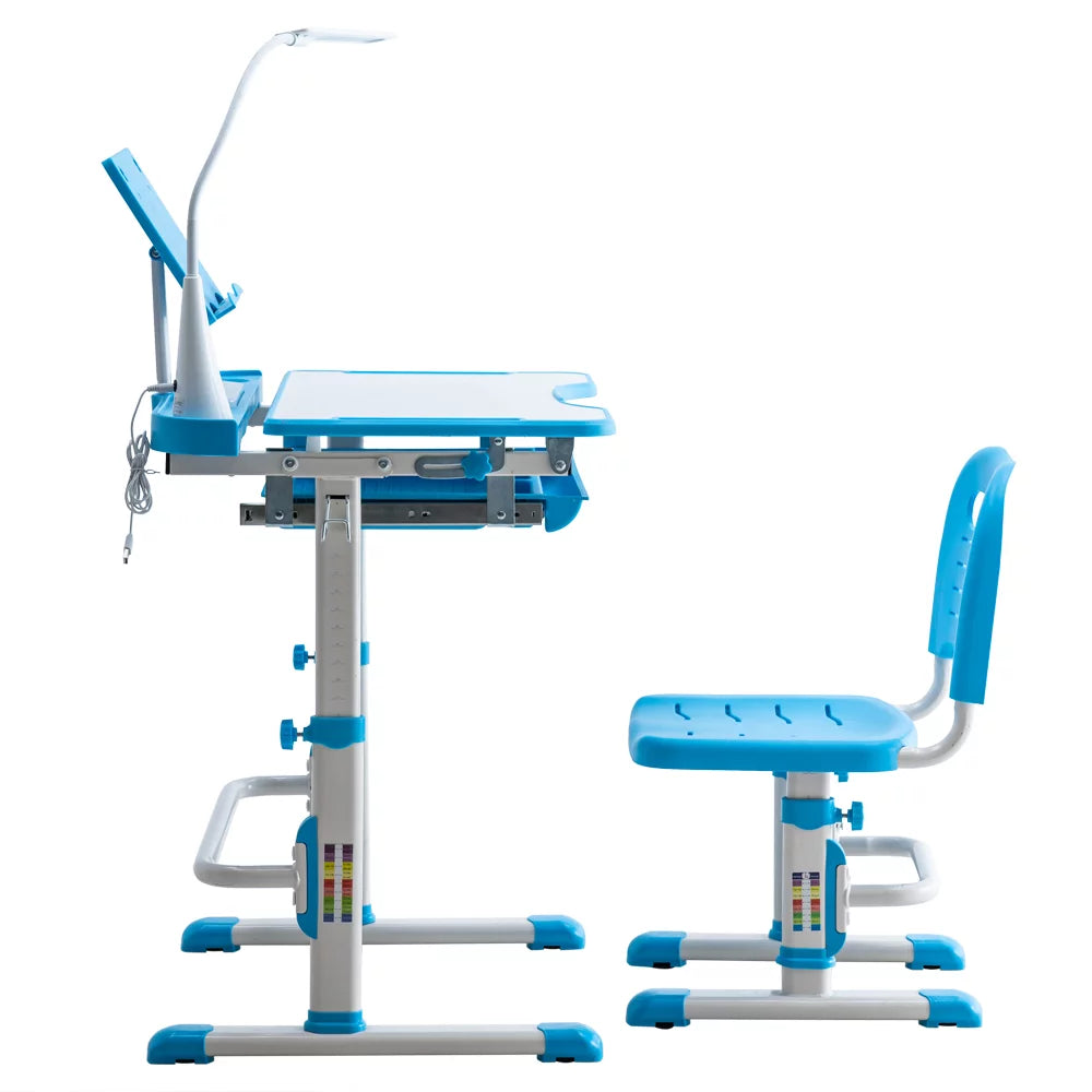 Height Adjustable Wood Kids Desk and Chair Set with Led Light and Bookstand S57254
