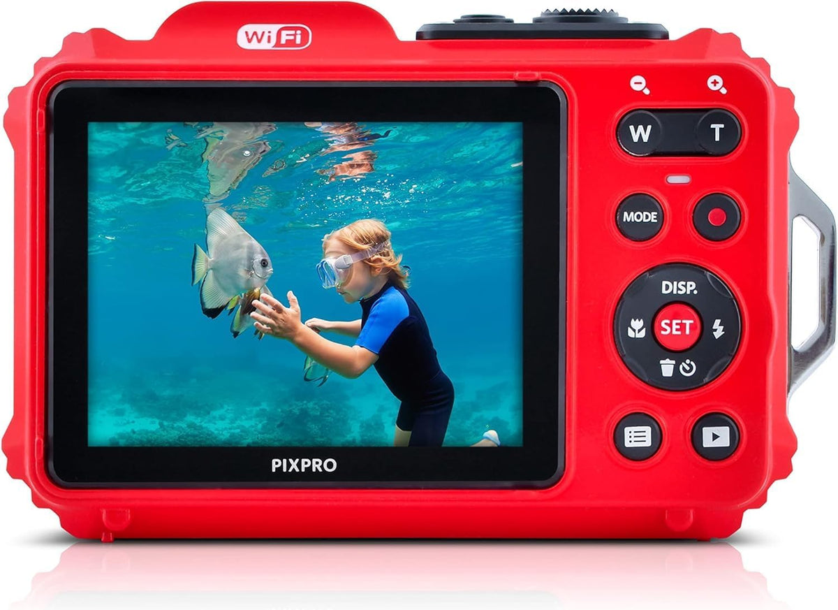 Red Rugged Waterproof Digital Camera with Case, Monopod, Card Reader (9 Items) J883