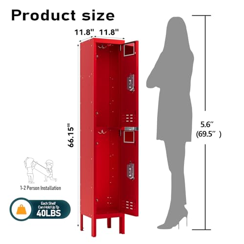 Metal Locker with 5 Doors, 66'' Steel Storage Cabinet with Hooks, Card Slots N3975
