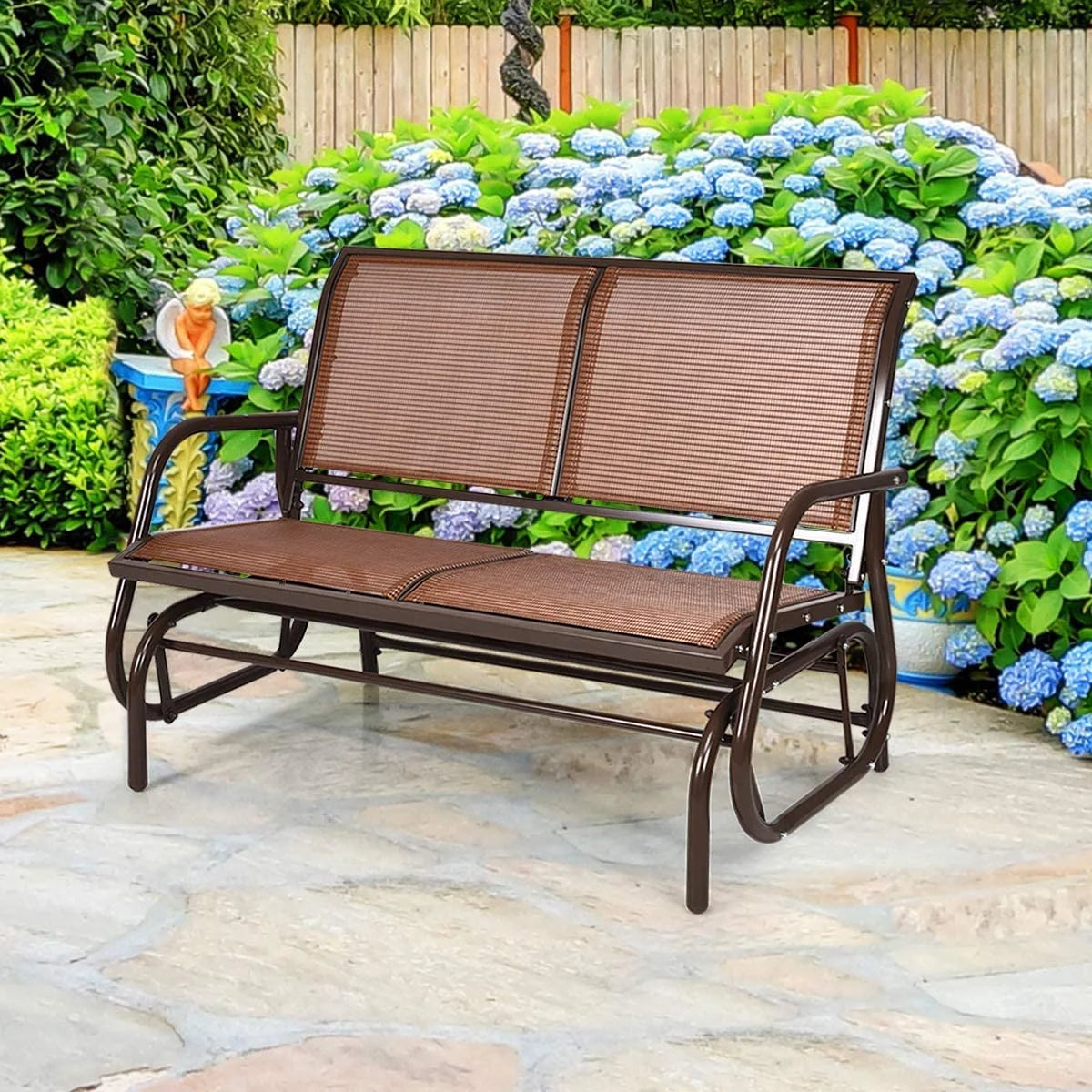 Brown Steel 48 Inch 2 Person Swing Glider Chair I1918