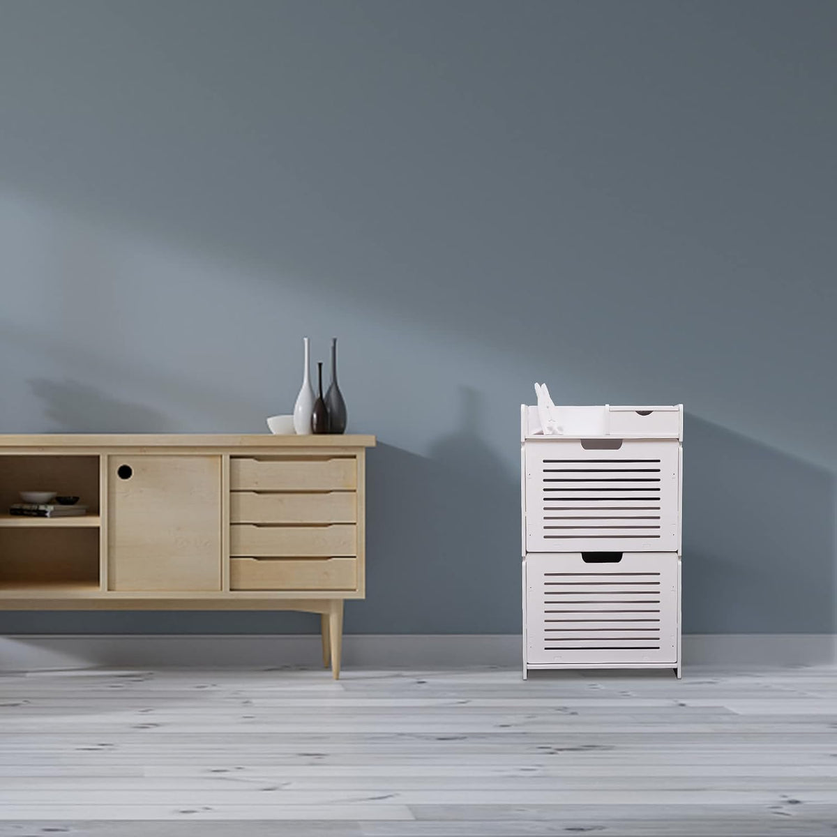 White 2 Flip Drawers Shoe Cabinet C97092