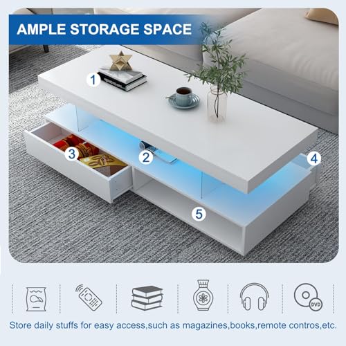 Black LED Coffee Table with Storage and Sliding Drawers V451716