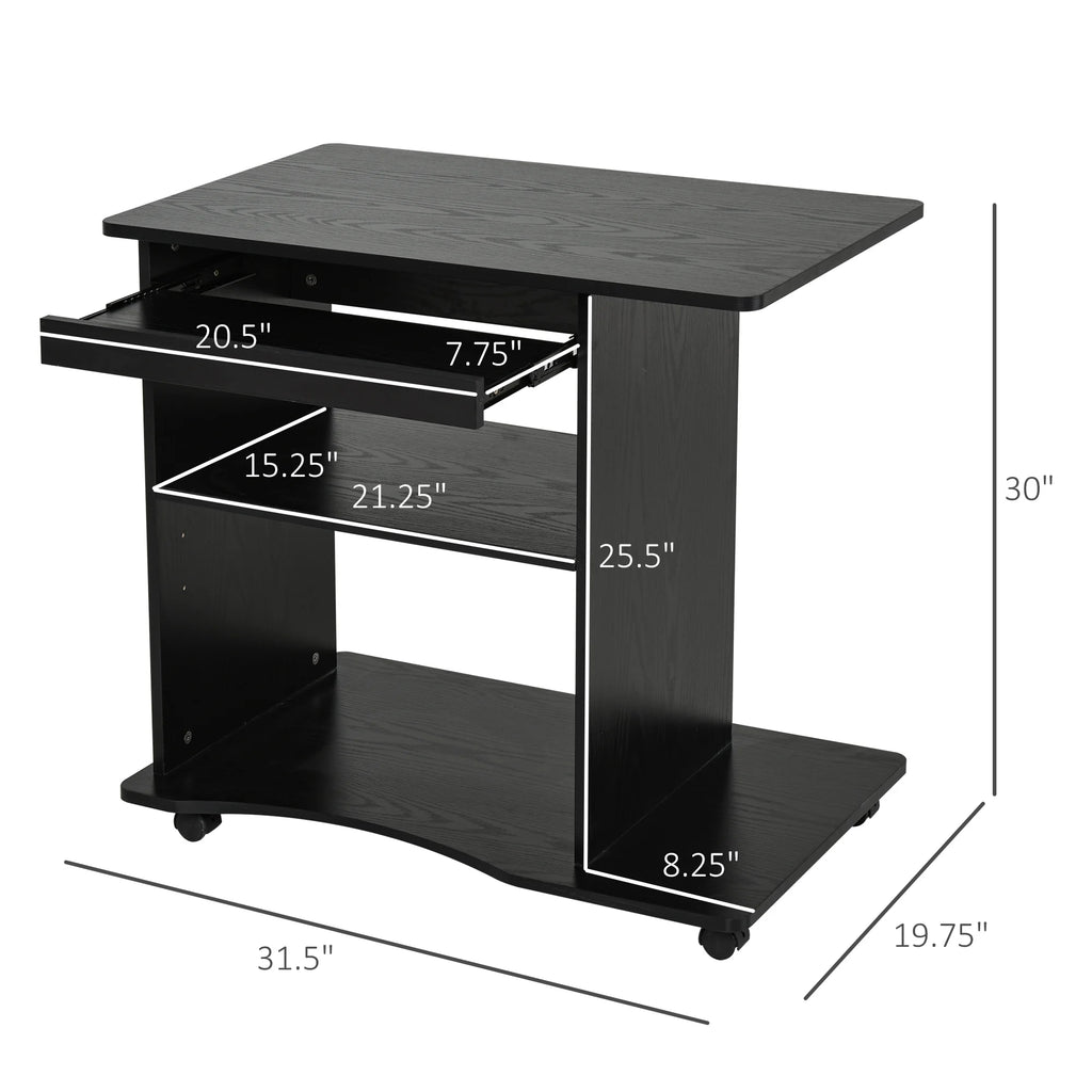Black Mobile Computer Desk with Keyboard Tray A8093