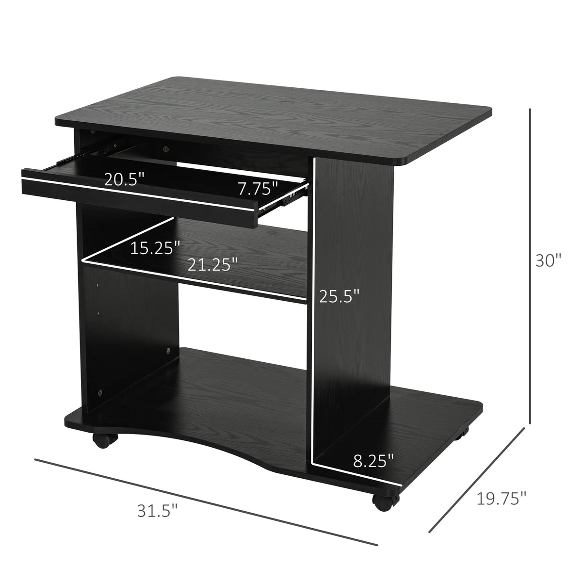 Black Mobile Computer Desk with Keyboard Tray A8093