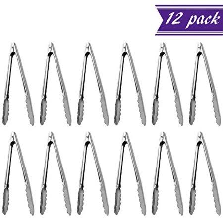 Stainless Steel 7-Inch Kitchen Tongs Set of 12 W62206