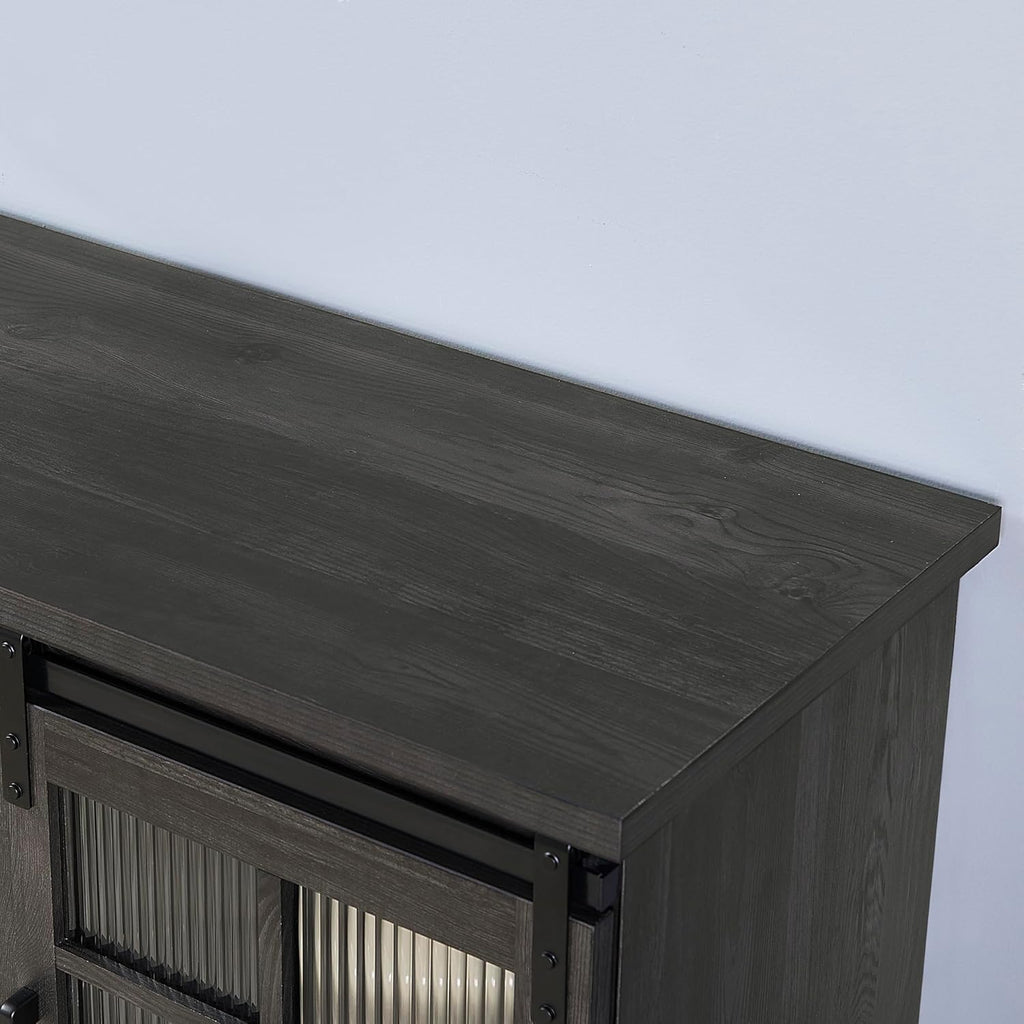 Charcoal Grey Fireplace TV Stand with Storage Drawers and Sliding Door M5762