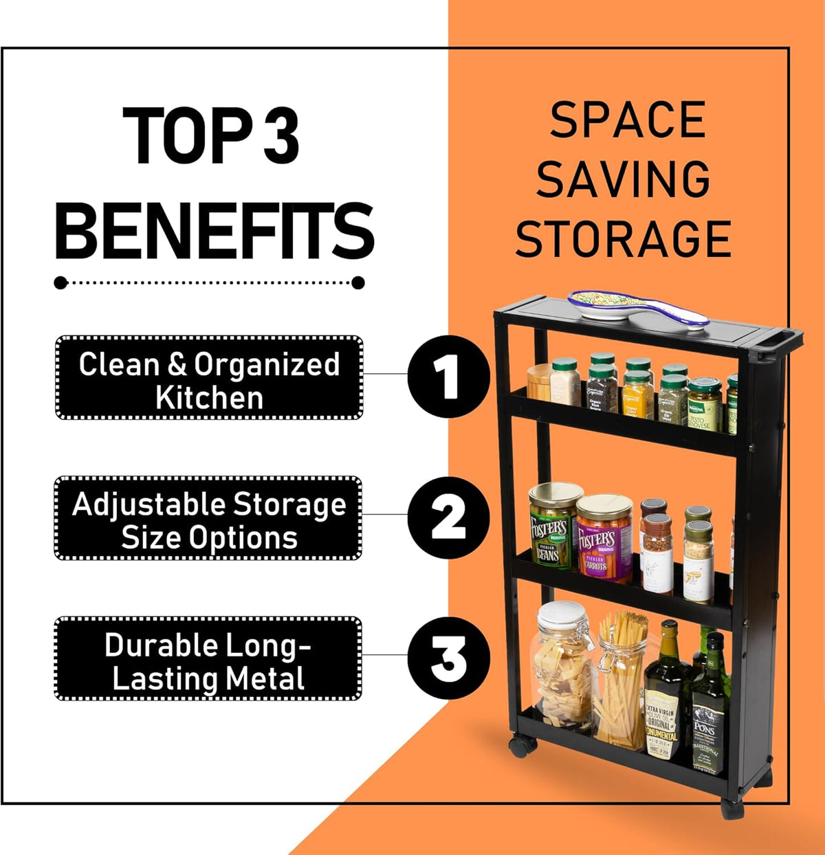 Black 4 Tier Rolling Metal Storage Cart R57629