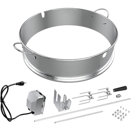 Silver Kettle Grill Rotisserie Ring Kit with Motor, Forks, Spit Rod X84975