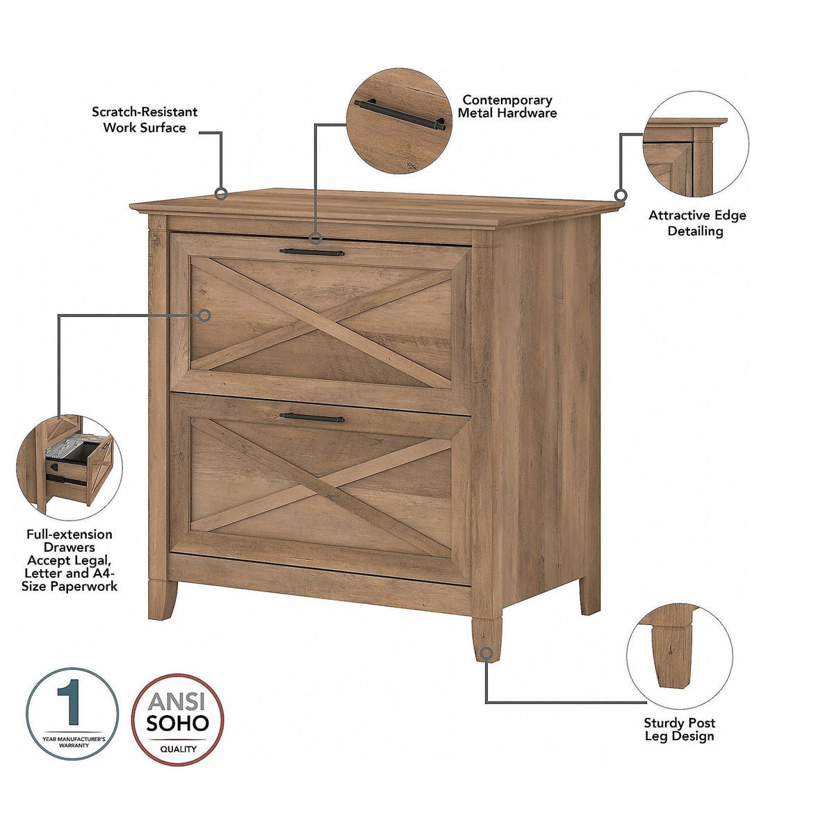 L Shaped Desk with 2 Drawer File Cabinet A9983