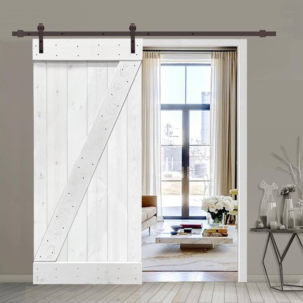 36 in. x 84 in. Light Cream Stained Pine Wood Sliding Barn Door with Hardware Kit E156001