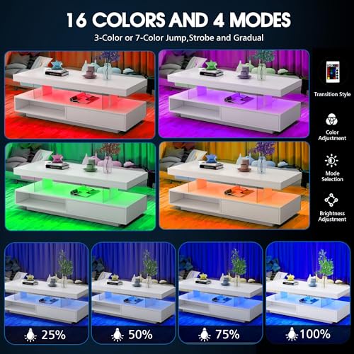 Black LED Coffee Table with Storage and Sliding Drawers V451716